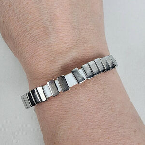 Michael Kors Silver & White Leather Buckle Bracelet